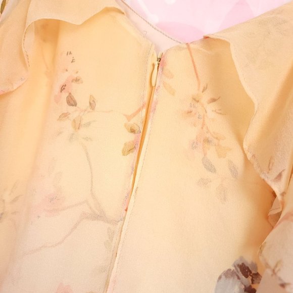 Parker Abby Cold-Shoulder Tiered Silk Georgette Gown Cherry Blossom Size XS - Picture 8 of 12